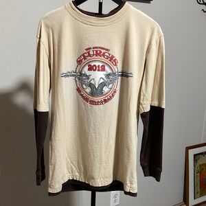 Men's Cream and Brown Long Sleeve Tee